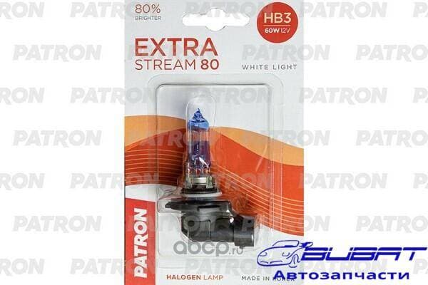 Лампа галогенная блистер 1шт HB3 12V 60W 3500K P20d Extra Stream 80 (+80% яркости, белый свет, +40м светового потока) Сделано в Корее