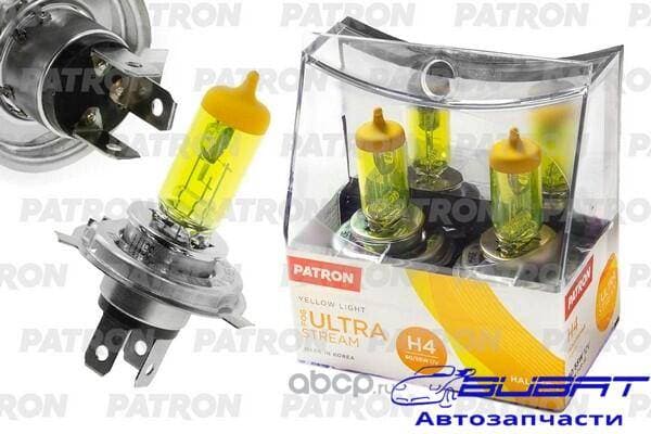 Комплект ламп галогенных коробка 2шт H4 12V 60/55W 2800K P43t-38 Fog Ultra Stream (желтый свет, отличная видимость в любую погоду) Сделано в Корее
