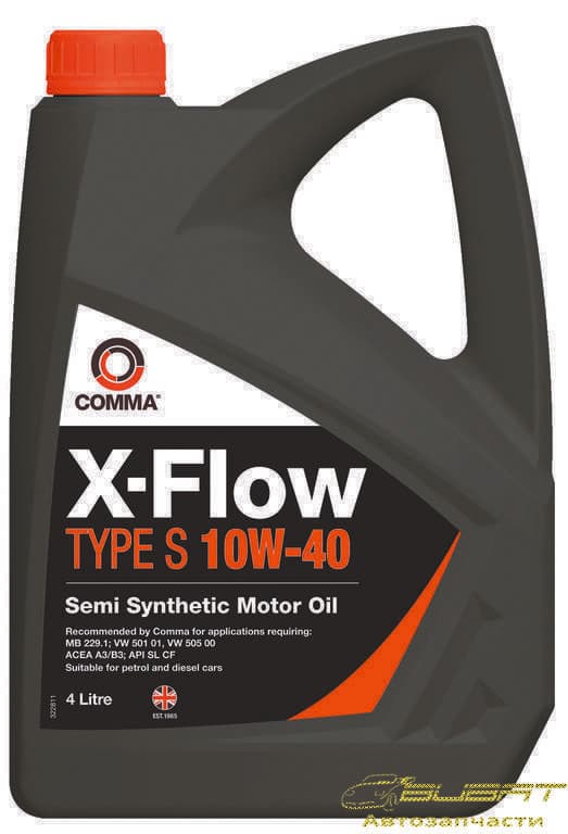 Масло моторное!\ ACEA A3/B3, API SL/CF, MB 229.1, VW 501.01/505.00 COMMA 10W40 X-FLOW TYPE S (4L)_